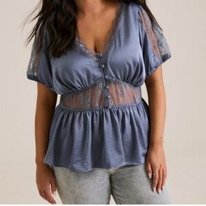 Torrid Blue Lace Trim Blouse - NWT